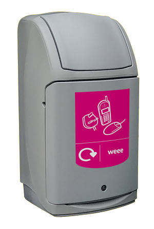 combo recycling bin with graphics for a weee waste stream