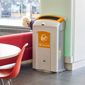 nexus 100 recycling bin in a modern seating area