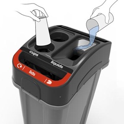 cup and liquid aperture for eco nexus recycling bin