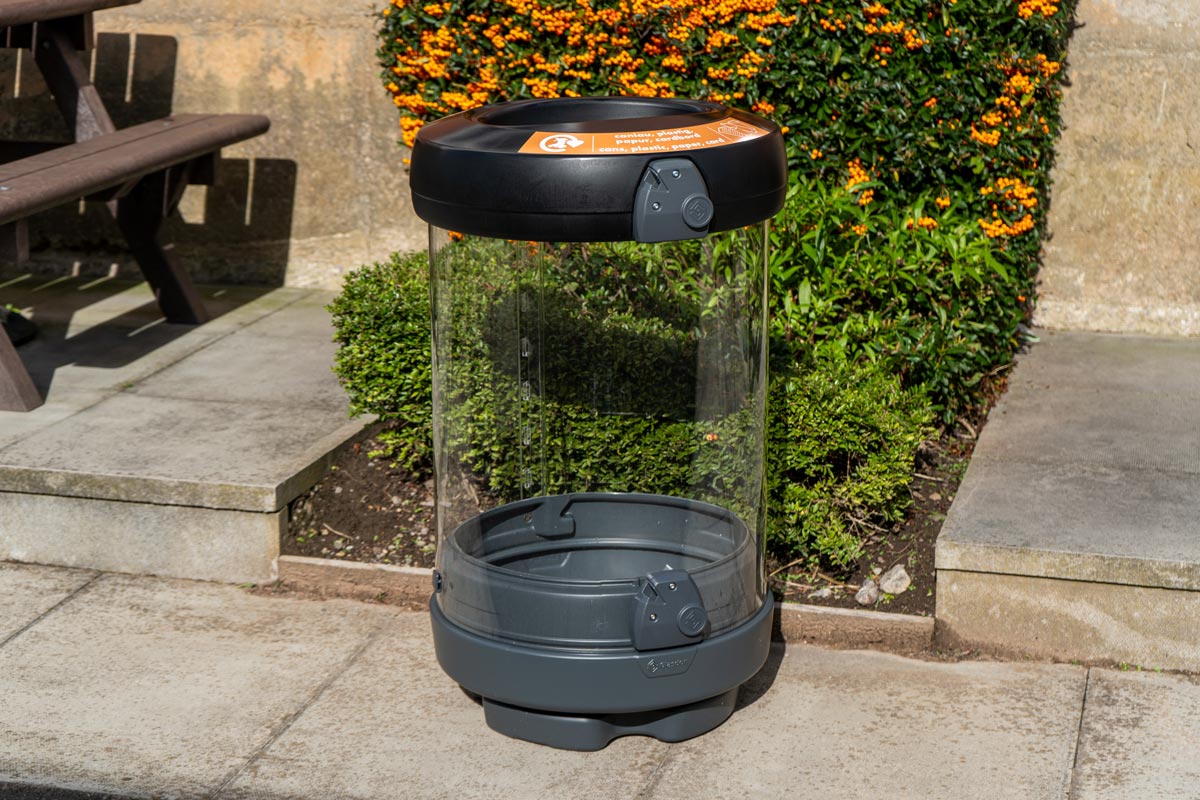 C-Thru&trade; 180 Recycling Bin with personalised aperture graphic