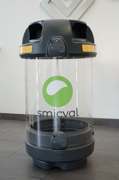 C-Thru&trade; 180 Trio Hooded Recycling Station with mixed waste graphics on the hood & transparent graphic on front