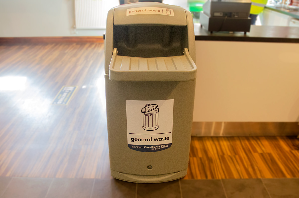 Combo&trade; Tray Shelf Catering Waste Bin personalised front graphic