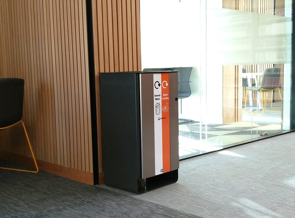 Electra&trade; 85 Duo Recycling Bin with personalised front vinyl graphics