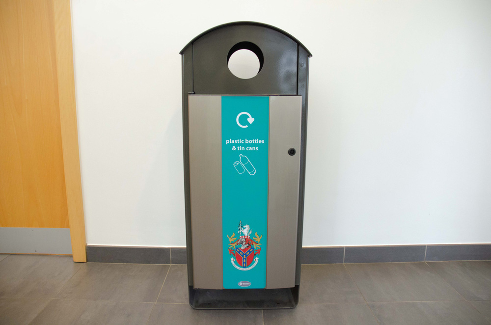 Electra&trade; Curve 60 Recycling Bin with personalised front vinyl graphics