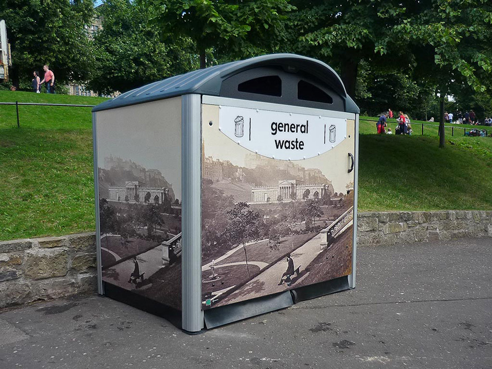 Modus&trade; 1280 General Waste Housing with front graphic from artwork supplied by the customer
