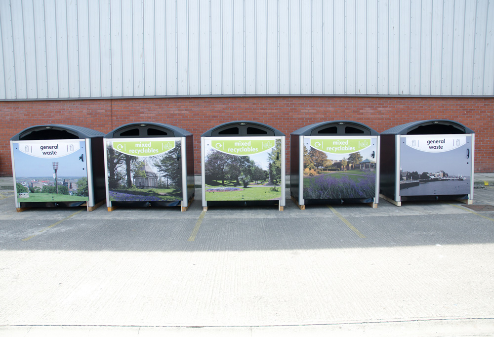 Modus&trade; 1280 General Waste & Mixed Waste Recycling Housings with front & back graphics 