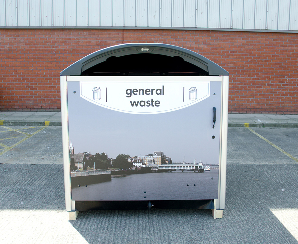 Modus&trade; 1280 General Waste Housing with front graphic from artwork supplied by the customer