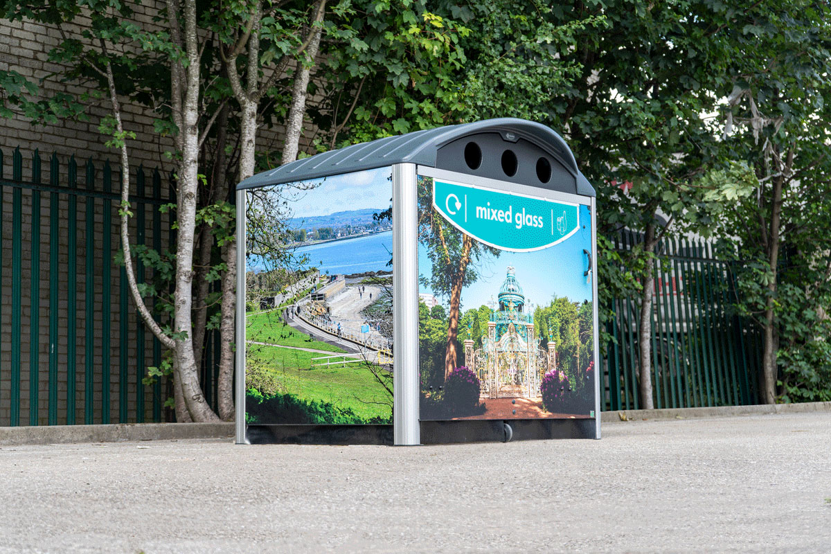 Modus&trade; 1280 Mixed Glass Recycling Housings with front & side graphics
