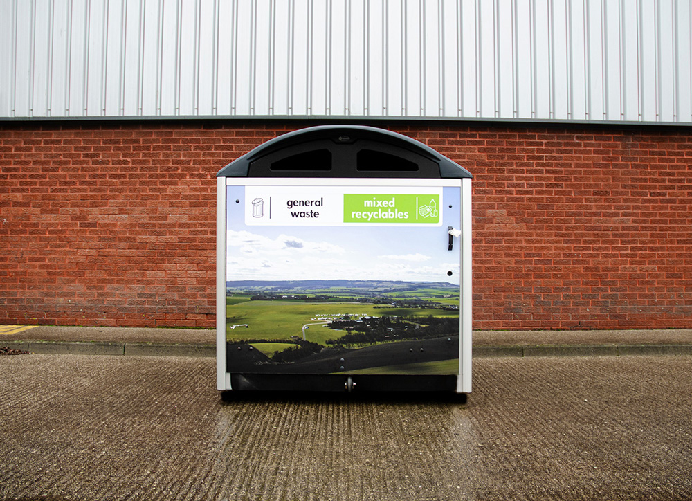 Modus&trade; 1280 General Waste & Mixed Waste Recycling Housings with front & side graphics  