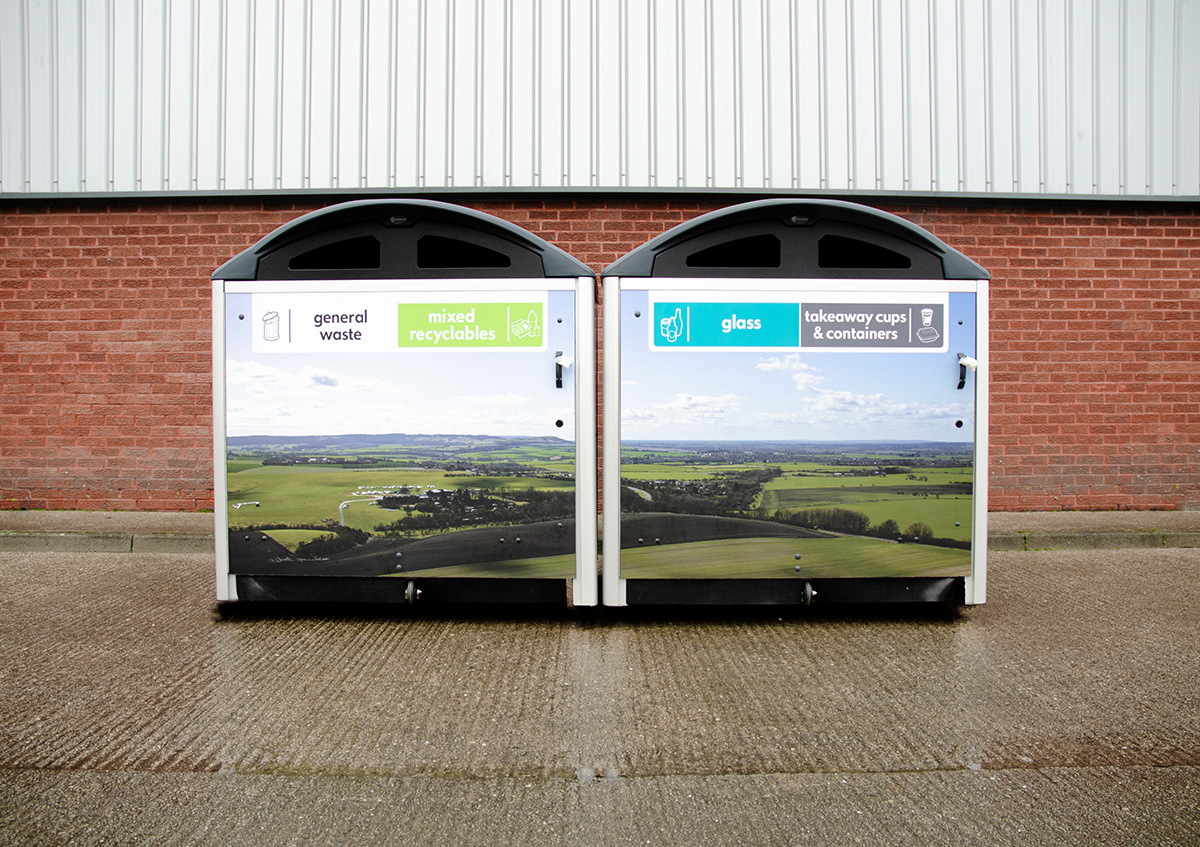 Modus&trade; 1280 General Waste & Mixed Waste Recycling Housings with front & side graphics  
