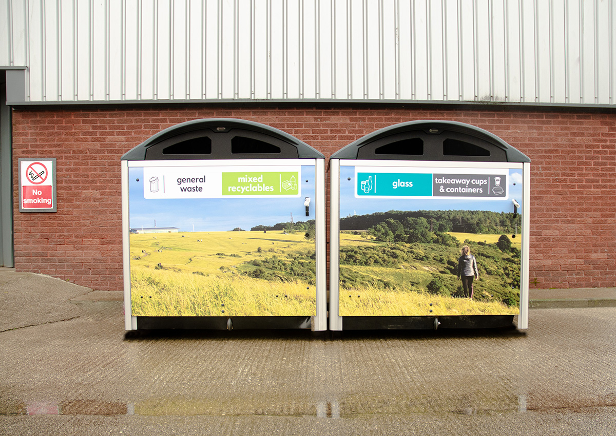 Modus&trade; 1280 General Waste & Mixed Waste Recycling Housings with front & side graphics  