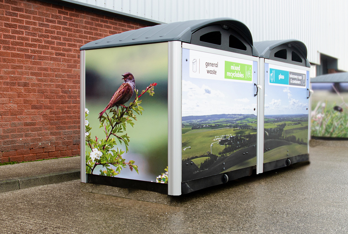 Modus&trade; 1280 General Waste & Mixed Waste Recycling Housings with front & side graphics  