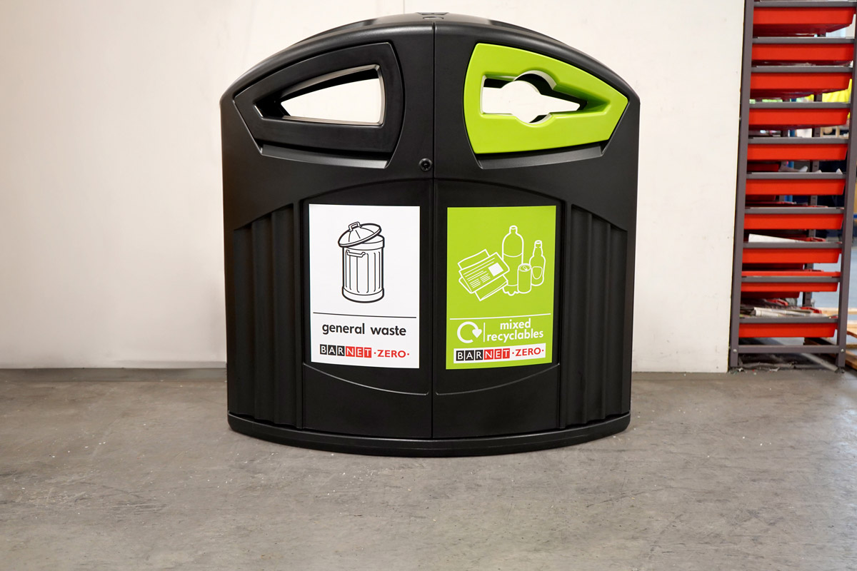 Nexus&reg; 200 General Waste and Mixed Recycling with personalised front graphics