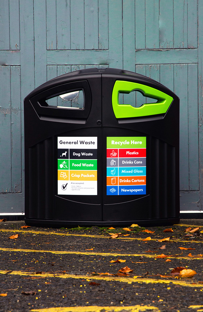 Nexus&reg; 200 General Waste / Mixed Recyclables Recycling Bin with personalised front graphics