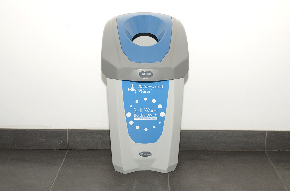 Nexus&reg; 30 Plastic Bottle Recycling Bin with personalised front graphic 