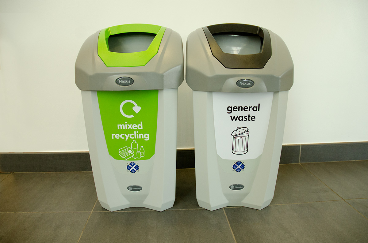 Nexus&reg; 30 Recycling Bins with personalised front graphics