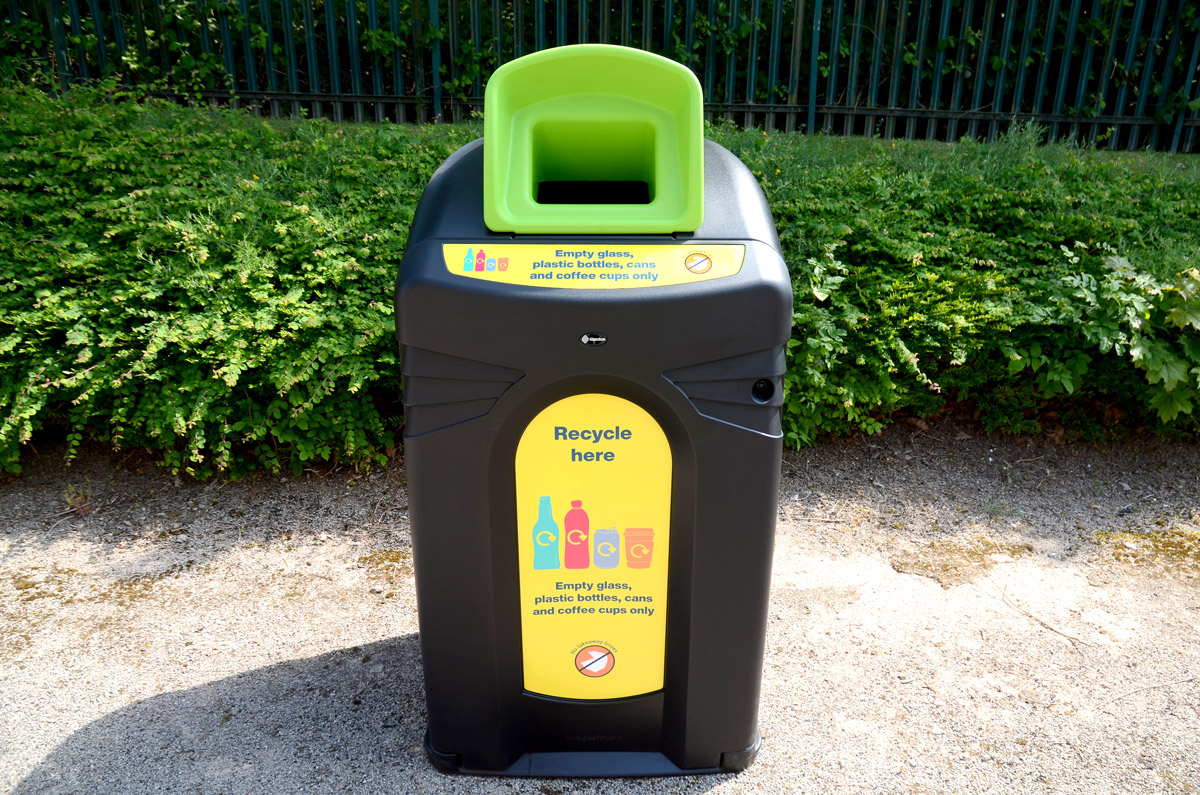 Nexus&reg; City 240 Recycling Unit with personalised front and top aperture graphics