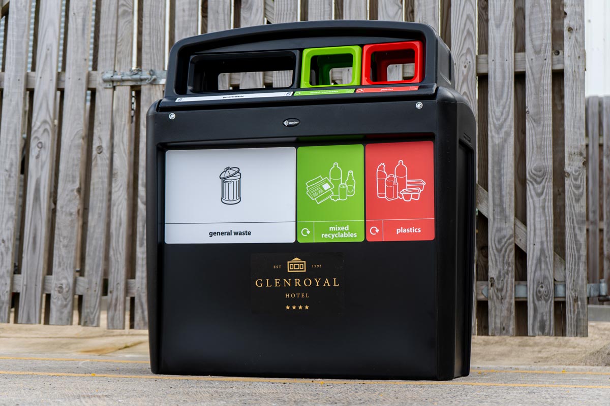 Nexus&reg; Evolution City Trio Recycling Bin with personalised front and aperture graphics