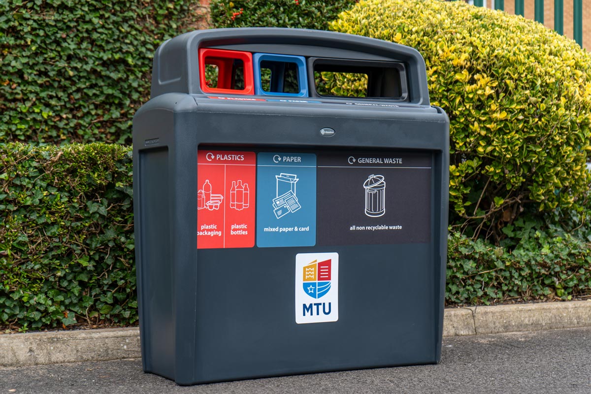 Nexus&reg; Evolution City Trio Recycling Bin with personalised front and aperture graphics