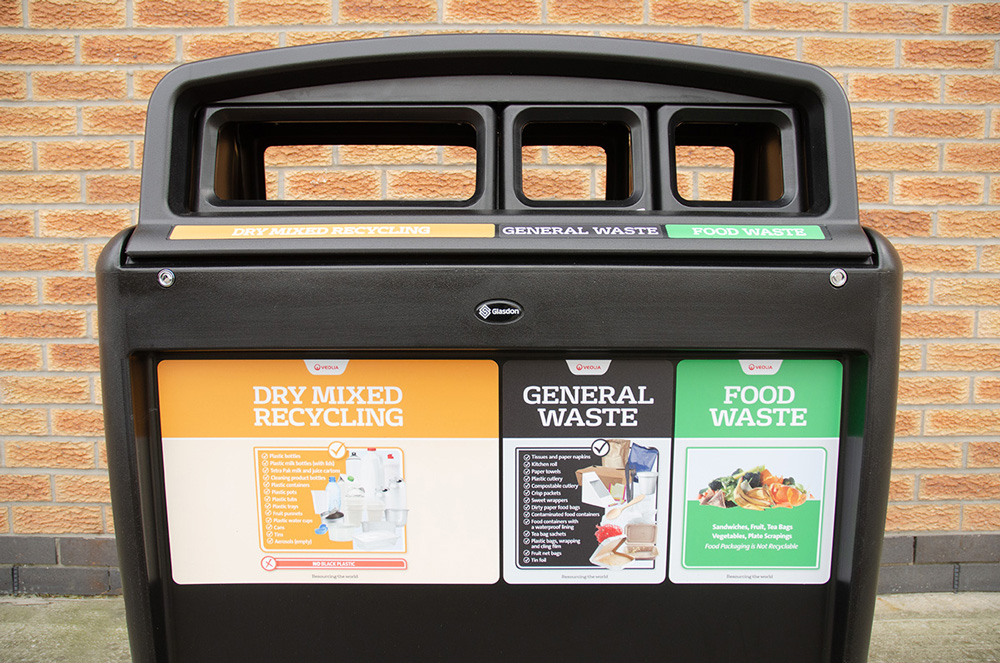 Nexus&reg; Evolution City Trio Recycling Bin with personalised front and aperture graphics