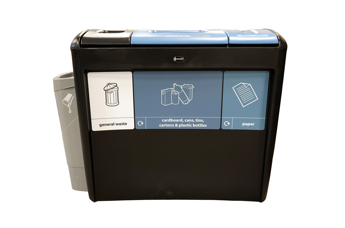 Nexus&reg; Evolution Trio Recycling Bin with personalised top aperture and front graphics