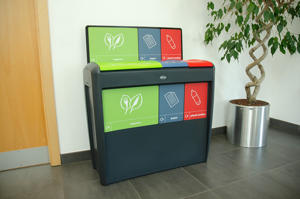 Nexus&reg; Evolution Trio Recycling Bin with personalised sign kit and front graphics 