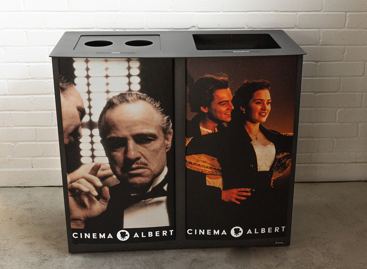 Nexus&reg; Style 170 Duo Recycling Bin with front and top graphic personalisation