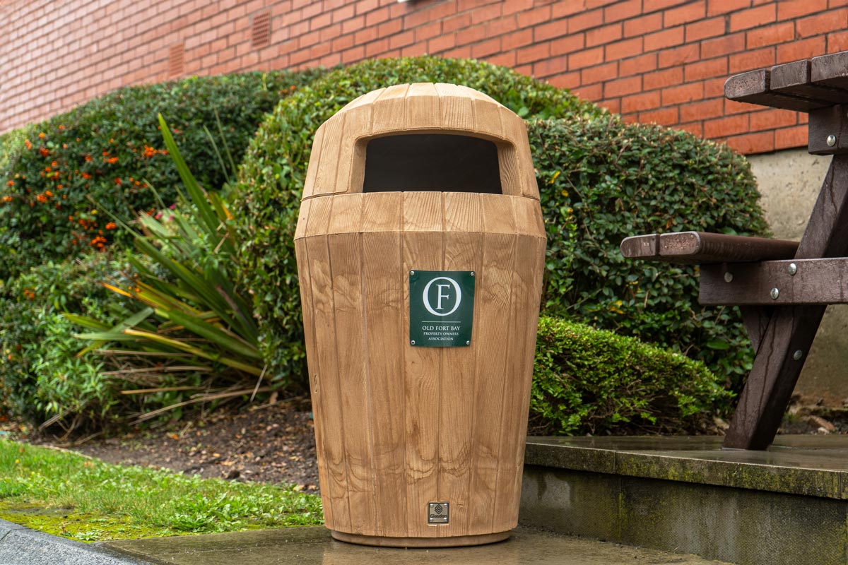 Sherwood&trade; Litter Bin with Hooded Top with personalised front graphic