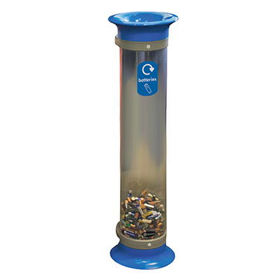C-Thru&trade; 15L Battery Recycling Bin & Express Delivery Magenta/Blue/Black with Recycling Sticker