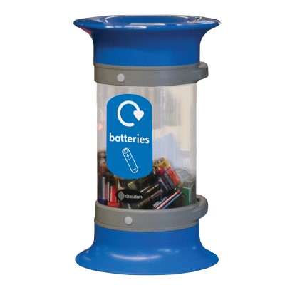 C-Thru&trade; 5 Litre Battery Recycling Bin & Express Delivery Blue/Red/Black/Magenta with Recycling Sticker