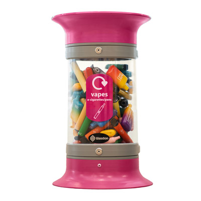 C-Thru 5 Litre Vape Recycling Bin & Express Delivery Magenta with Recycling Sticker