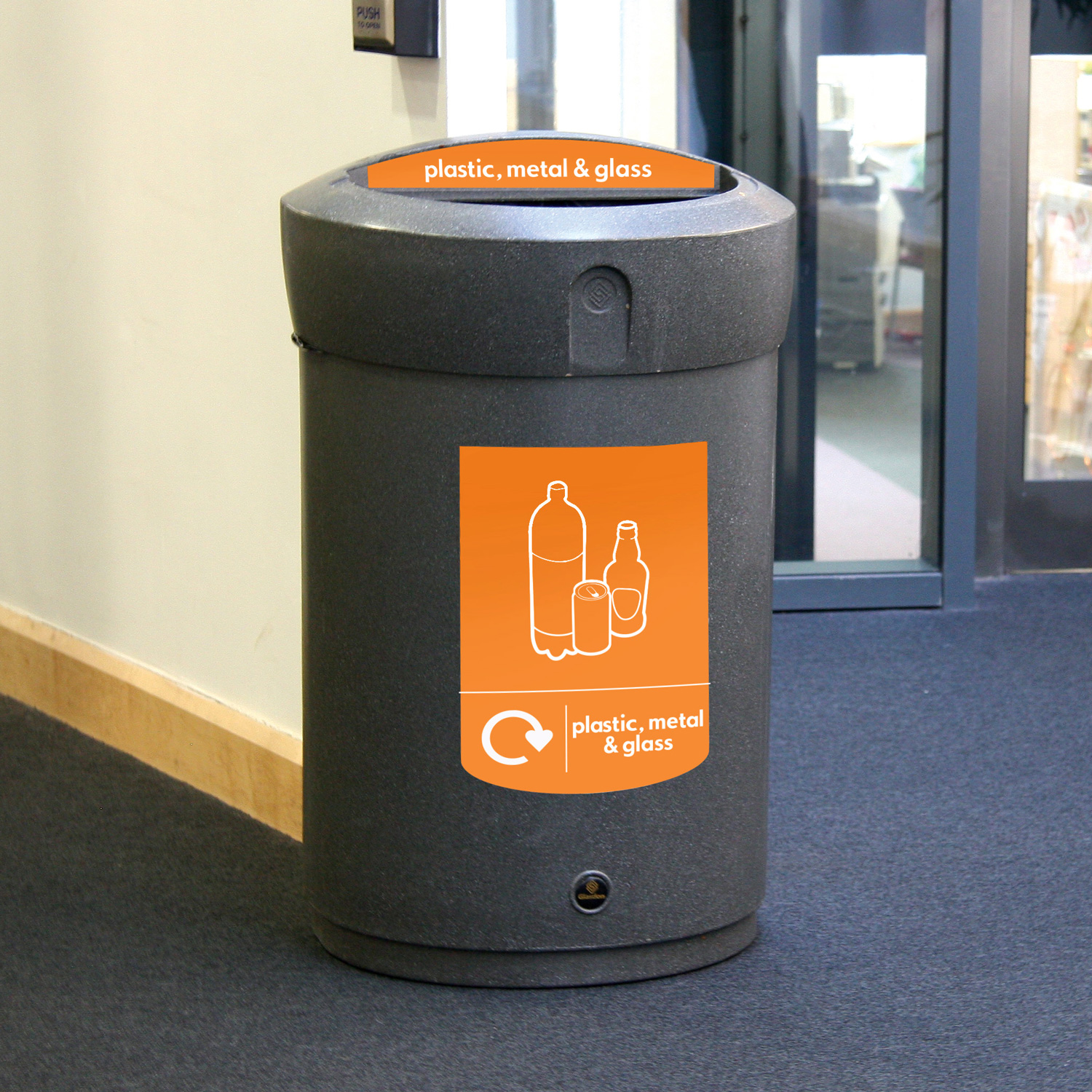 Envoy&trade; Plastic, Metal & Glass Recycling Bin - 110 Ltr