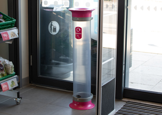 C-Thru battery recycling conainer
