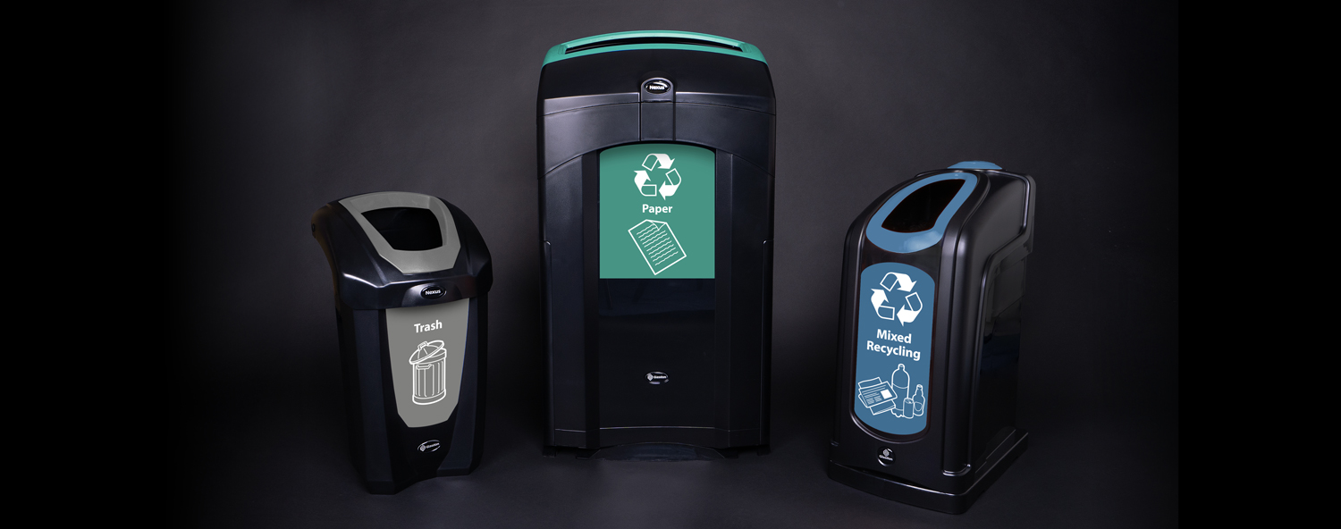 Nexus 30 bins on plinths on black background