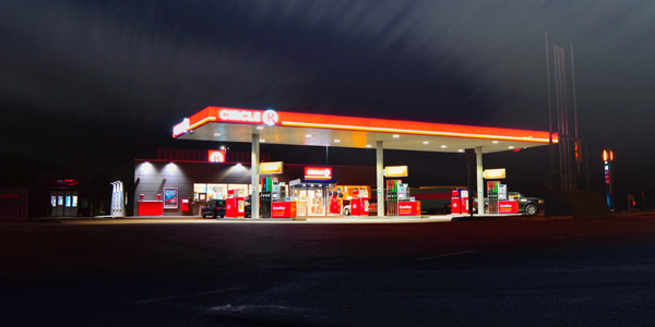 Circle K petrol forecourt from a distance