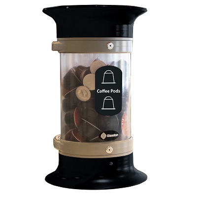C-Thru&trade; 5Q Coffee Pod Collection Bin with Express Shipping With Funnel Aperture & Recycling Decal - Black