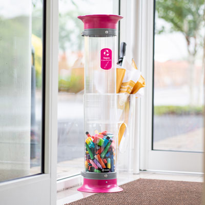 C-Thru&trade; 15Q Vape Recycling Bin Magenta Open & Funnel Apertures with Magenta Vape Decal
