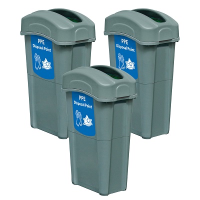 Pack of 3 Eco Nexus&reg; 23G PPE Waste Bins with Express Shipping 3 x 23-Gallon PPE Receptacles with Lids & Decals