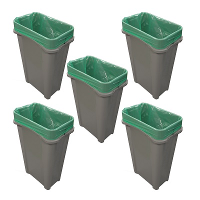 Pack of 5 Eco Nexus&reg; 23G Open Top Bins with Express Shipping 5 x 23-Gallon Receptacles With Trash or Recycling Decal Packs