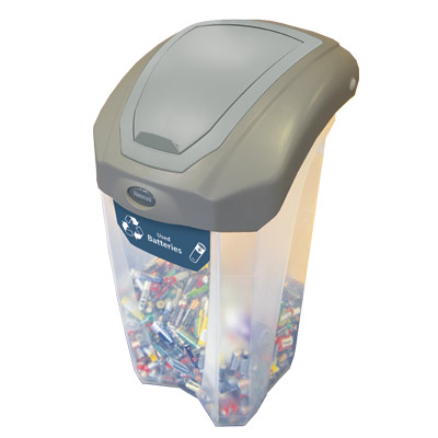 C-Thru Nexus&reg; 8G Battery Recycling Bin with Express Shipping Small 8-Gallon Battery Bin with Decal & Flip Lid Included