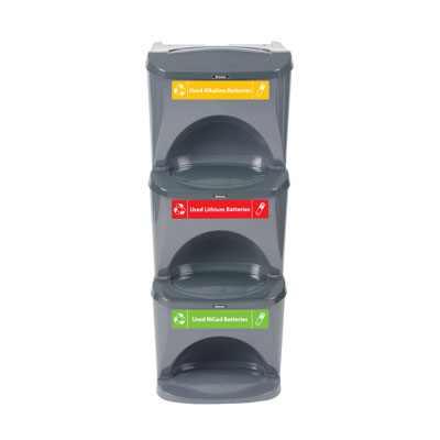 Nexus&reg; Stack 24G Battery Recycling Bin with Express Shipping - Variety Decal Set Stackable 24G Battery Bin with Variety Battery Recycling Decals