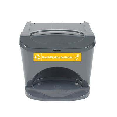 Nexus&reg; Stack 8G Battery Recycling Bin with Express Shipping - Variety Decal Set Stackable 8G Battery Bin with Variety Battery Recycling Decals