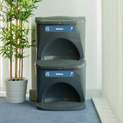 Nexus&reg; Stack 16G Battery Recycling Bin - Blue Battery Decal Set